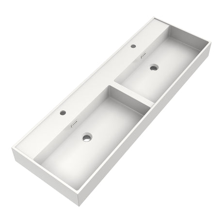BRAUER Gravity wastafel 140 met 2 spoelbakken en 2 kraangaten mineraalmarmer zijdeglans wit WT-GV1402ZW