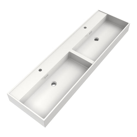 BRAUER Gravity wastafel 160 met 2 spoelbakken en 2 kraangaten mineraalmarmer zijdeglans wit WT-GV1602ZW