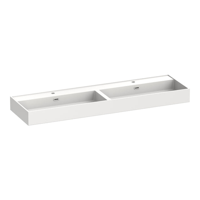 BRAUER Gravity wastafel 160 met 2 spoelbakken en 2 kraangaten mineraalmarmer zijdeglans wit WT-GV1602ZW