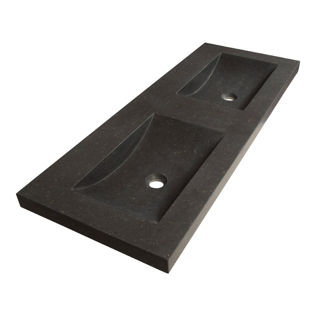 BRAUER Magma wastafel 120-2 met 2 spoelbakken en 0 kraangaten natuursteen basalt antraciet WT-MA120-20AN