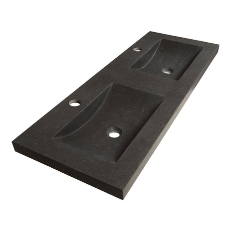BRAUER Magma wastafel 120-2 met 2 spoelbakken en 2 kraangaten natuursteen basalt antraciet WT-MA120-22AN