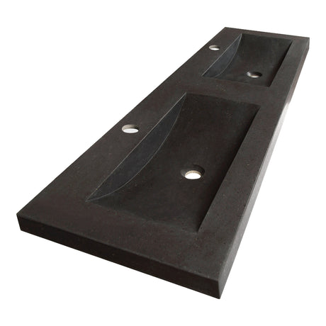 BRAUER Magma wastafel 140 met 2 spoelbakken en 2 kraangaten natuursteen basalt antraciet WT-MA1402AN