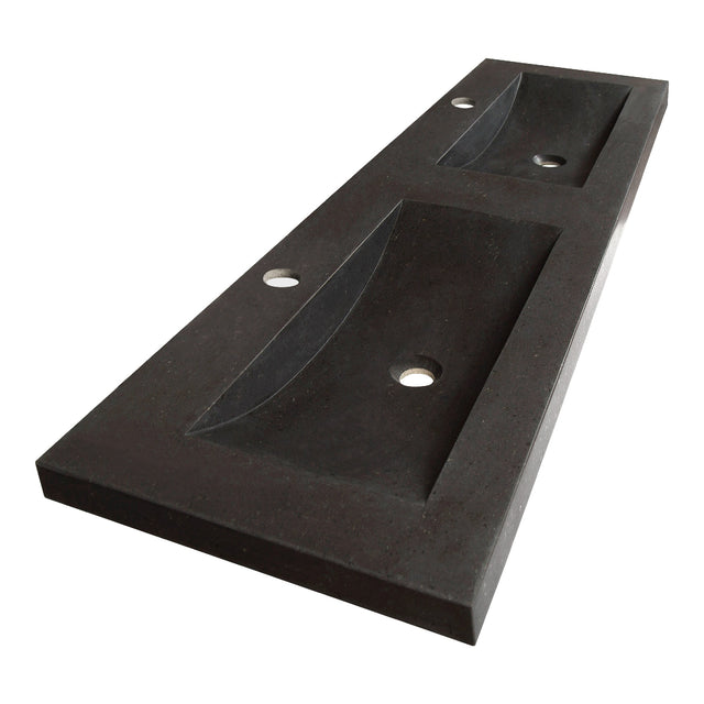 BRAUER Magma wastafel 140 met 2 spoelbakken en 2 kraangaten natuursteen basalt antraciet WT-MA1402AN
