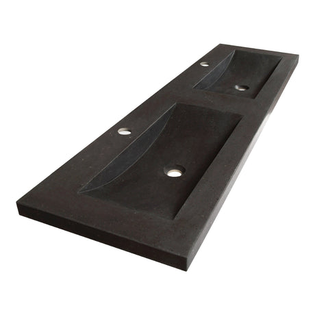 BRAUER Magma wastafel 160 met 2 spoelbakken en 2 kraangaten natuursteen basalt antraciet WT-MA1602AN