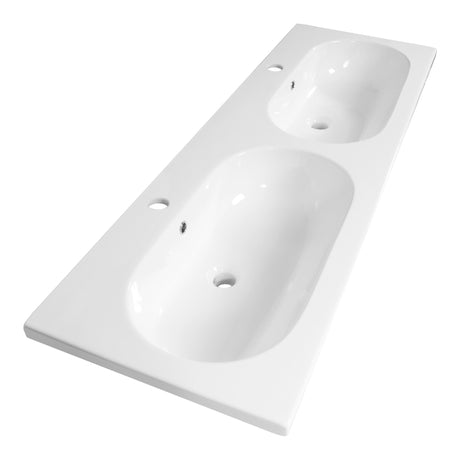 BRAUER Moon wastafel 140 met 2 spoelbakken en 2 kraangaten keramiek hoogglans wit WT-MO1402HW