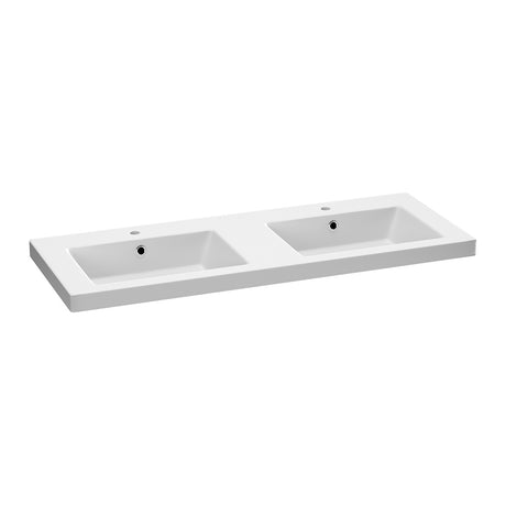 BRAUER Solar Medium wastafel 120-2 met 2 spoelbakken en 2 kraangaten mineraalmarmer mat wit WT-SOM120-22MW