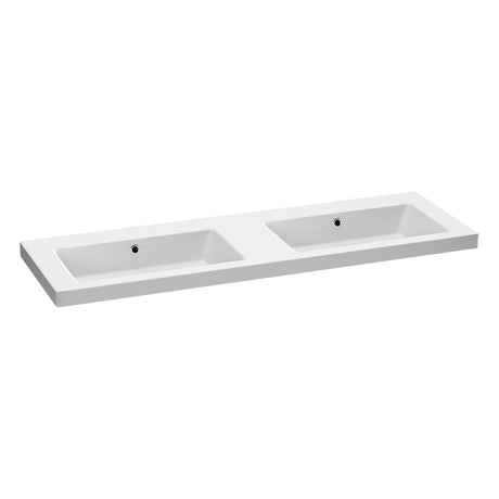 BRAUER Solar Medium wastafel 140 met 2 spoelbakken en 0 kraangaten mineraalmarmer mat wit WT-SOM1400MW