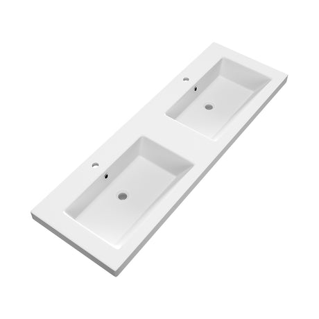 BRAUER Solar Medium wastafel 140 met 2 spoelbakken en 2 kraangaten mineraalmarmer mat wit WT-SOM1402MW
