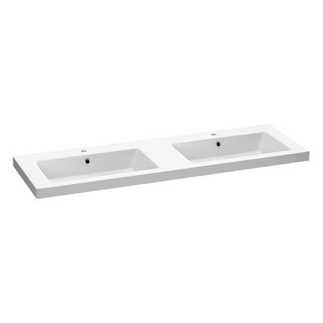 BRAUER Solar Medium wastafel 140 met 2 spoelbakken en 2 kraangaten mineraalmarmer mat wit WT-SOM1402MW