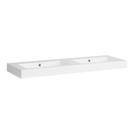 BRAUER Solar Thick wastafel 140 met 2 spoelbakken en 2 kraangaten mineraalmarmer zijdeglans wit WT-SOT1402ZW