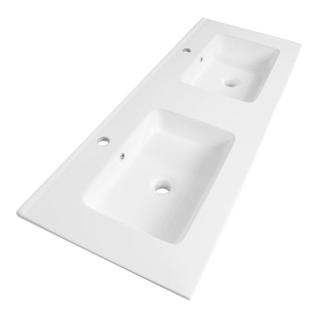 BRAUER Starfall wastafel 120-2 met 2 spoelbakken en 2 kraangaten keramiek hoogglans wit WT-ST120-22HW